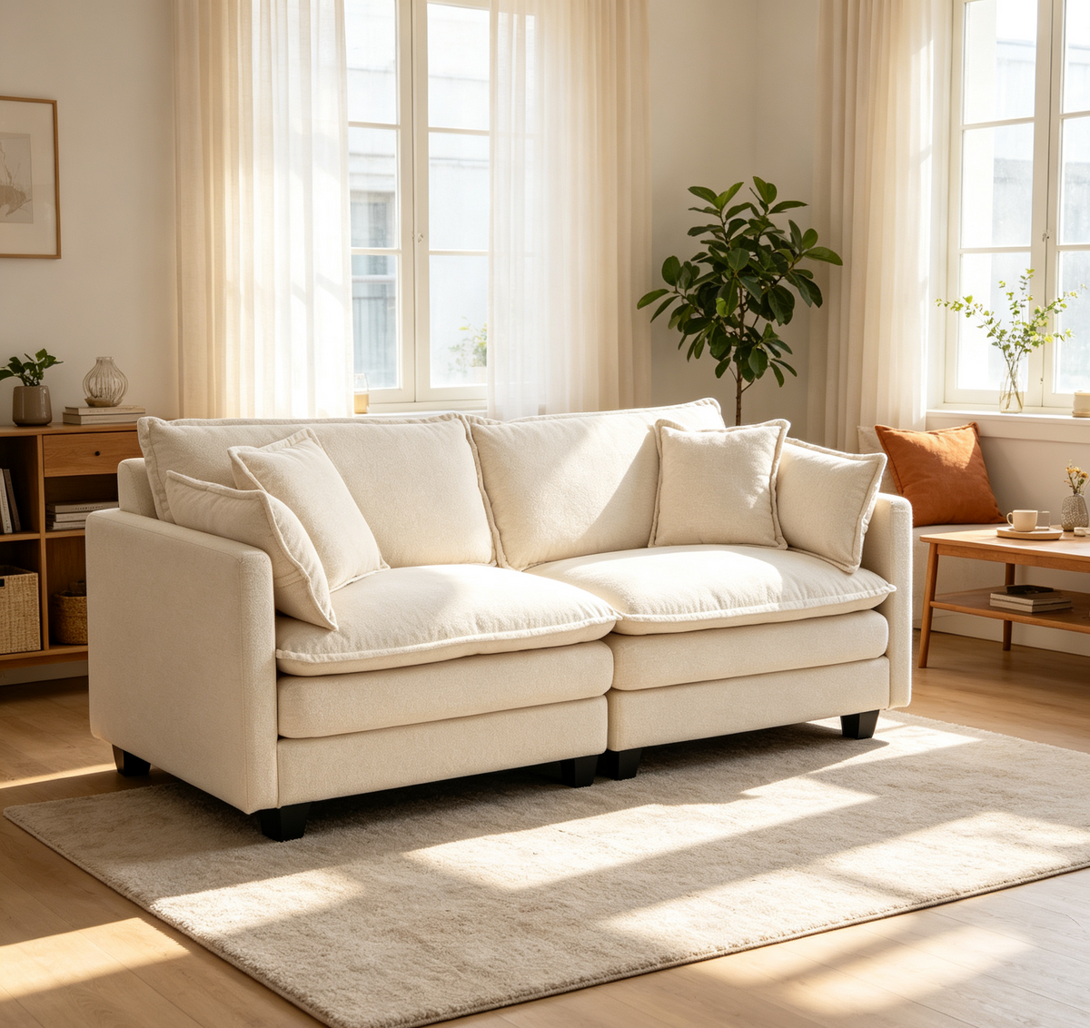 Modern 2seats 77.95'Sectional Sofa with Waist Pillows,2-seat Upholstered Symmetrical Sofa Furniture,Sleeper Sofa Couch with Chaise Lounge for Living Room,Apartment,3 Color