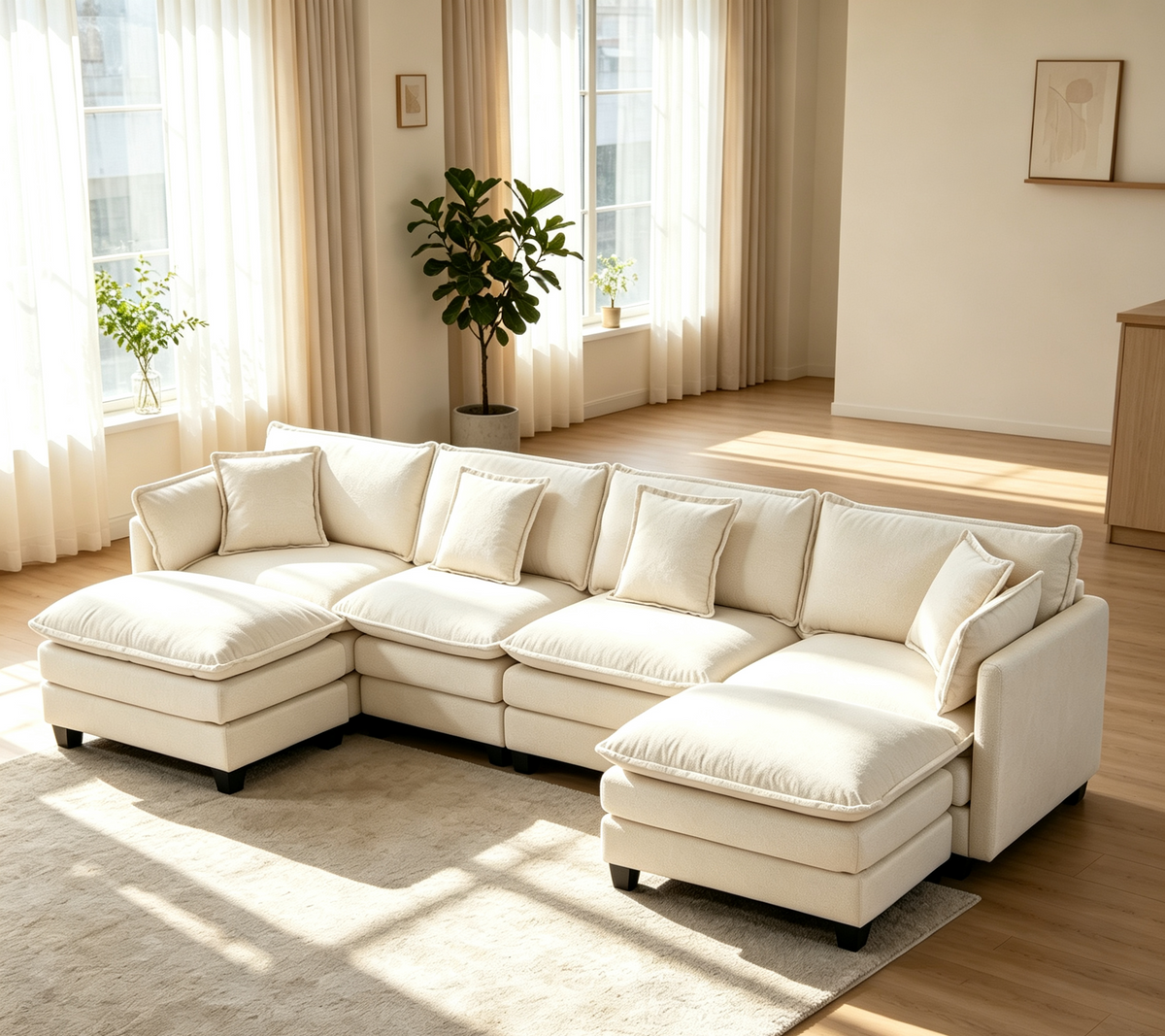 Modern 4seats with 2ottoman 149.61'Sectional Sofa with Waist Pillows,4-seat Upholstered Symmetrical Sofa Furniture,Sleeper Sofa Couch with Chaise Lounge for Living Room,Apartment,3Color