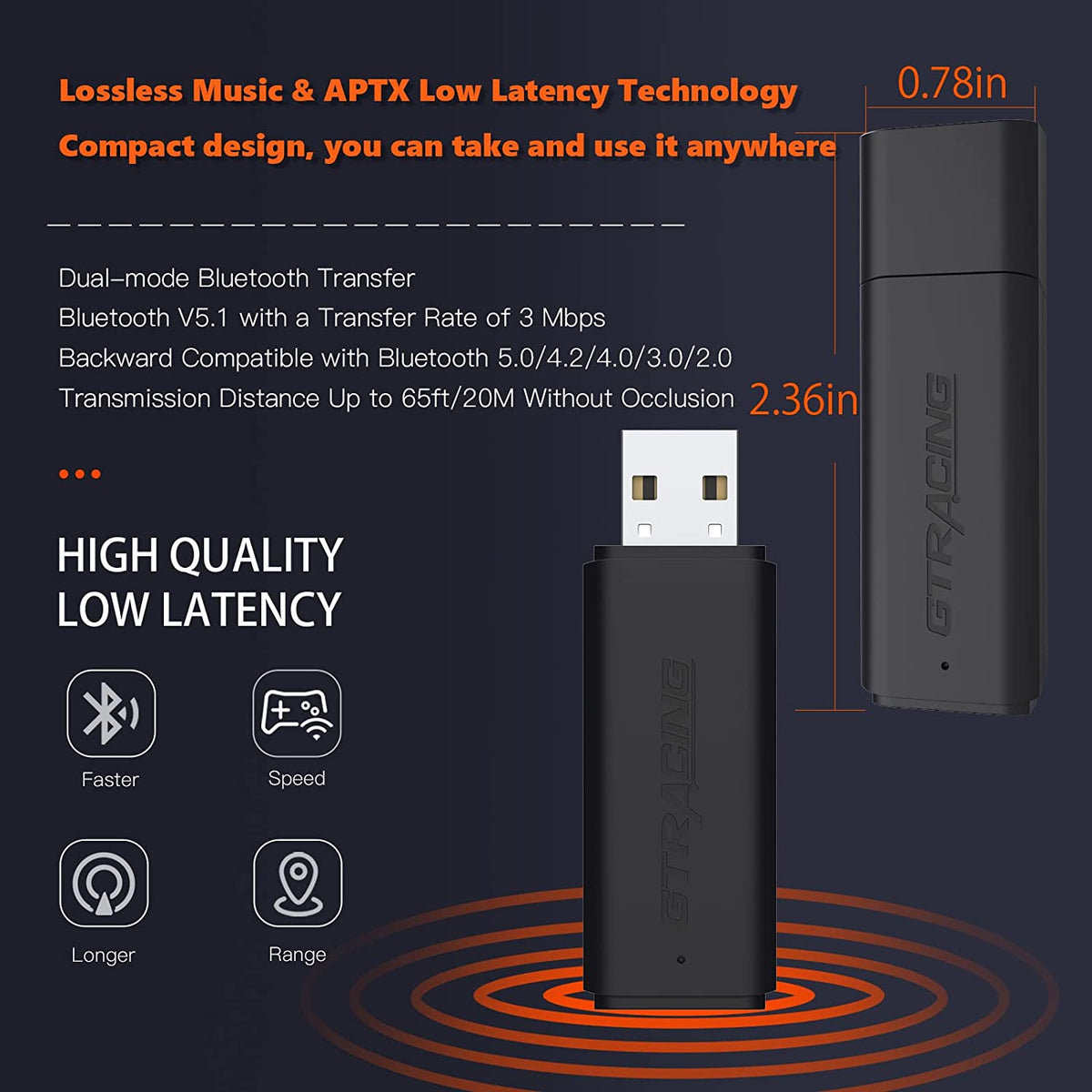 GT Lynck 3 USB Bluetooth Transmitter (Connect Computer & Chair & Speaker) - GTRACING