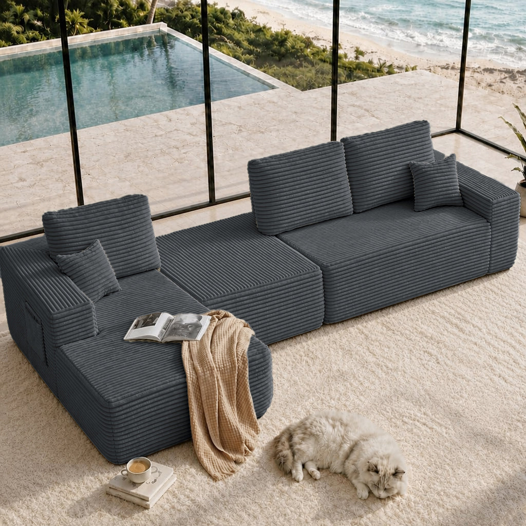 104' Cloud Sectional Sofa with U-Shape Chaise and Side Pockets , Modern Modular Design, Deep Seating, Upholstered Couch for Living Room/Bedroom, No Assembly Required (Plush Fabric), Grey,Left