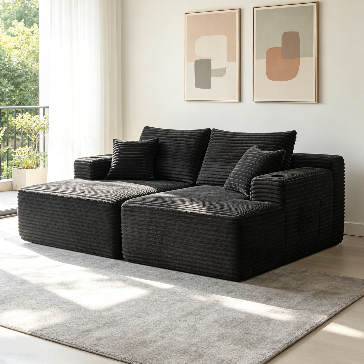 76'Cloud Sectional Couch, L-Shape Chaise with R-Shape Chaise with Deep Seat and Comfortable 2 Seater Couch for Modern Living Room,(Plush Fabric),Grey,CUP HOLDER