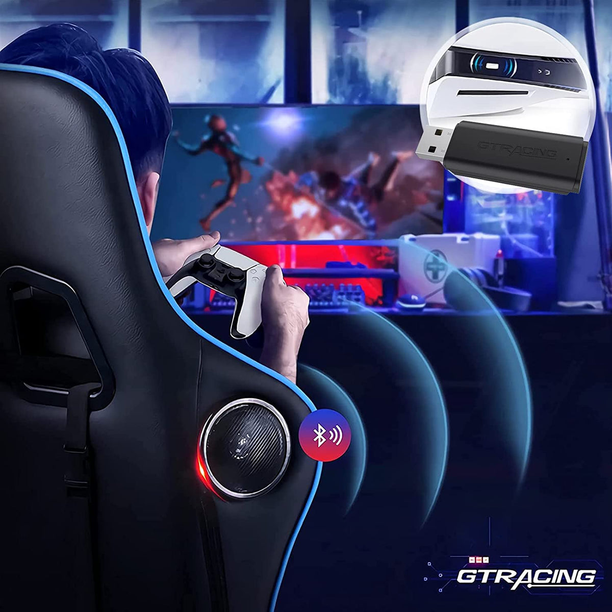 GT Lynck 3 USB Bluetooth Transmitter  (Connect Computer & Chair & Speaker) - GTRACING