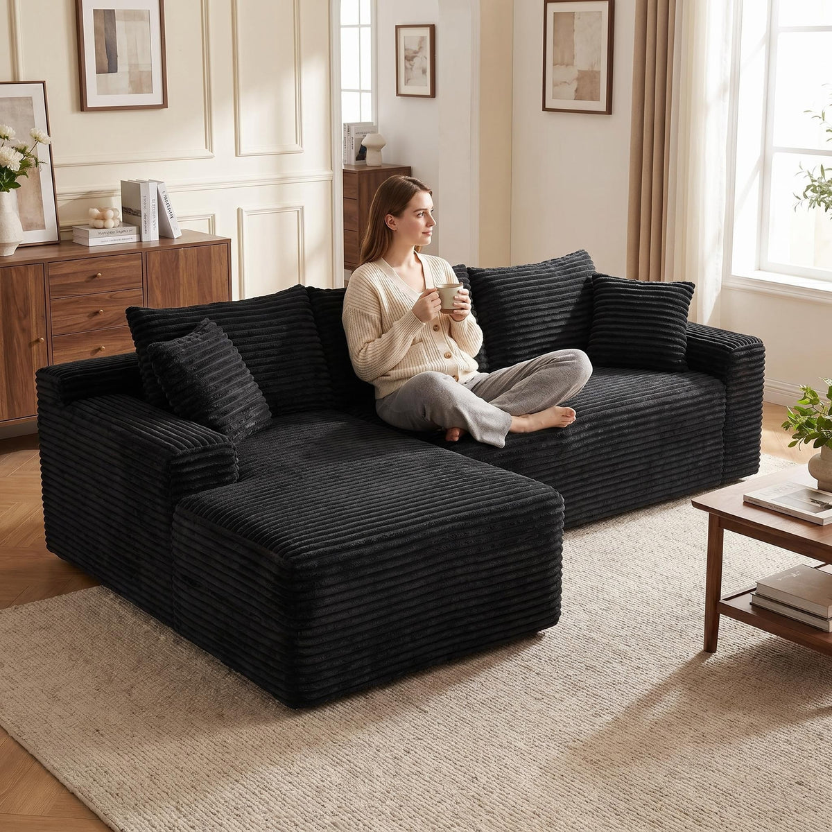 94.5' Cloud Modular Sectional Sofa Couch with L-Shape Chaise,Modern Minimalist Upholstered Couches for Living Room Bedroom,Deep Seat Corner Couch,No Assembly Required
